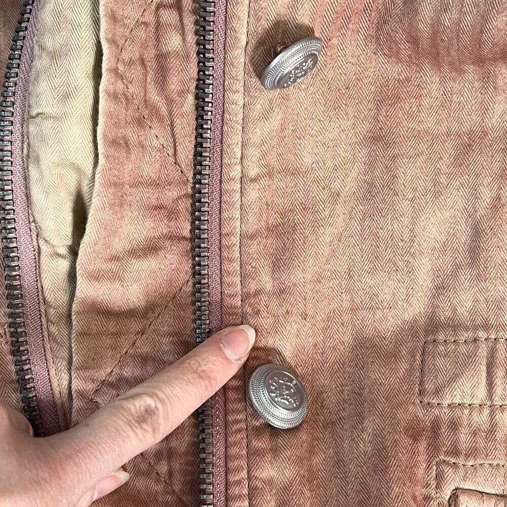 FREE PEOPLE Rose Pink Double Cloth Military Jacket Pockets Cinch Tie Waist Sz XS - Picture 15 of 15